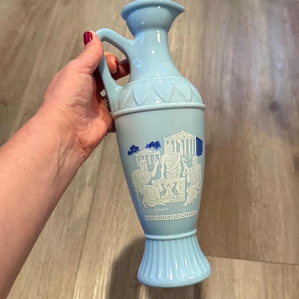 Vintage Milk Glass Blue Jim Beam 1961 Grecian Decanter-Socrates Plato Aristotle